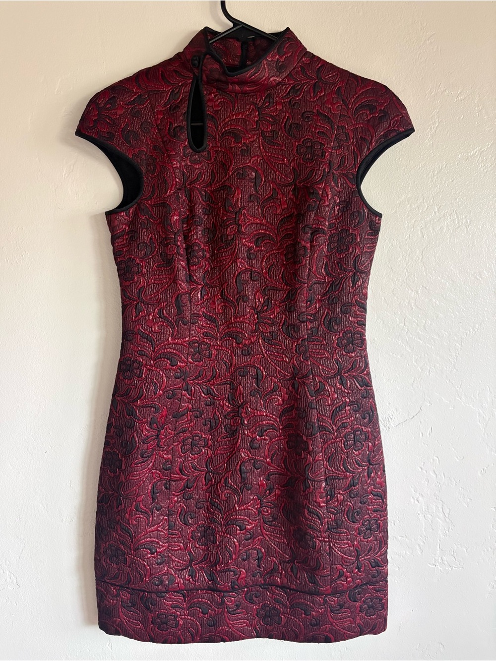 Shanghai Tang Vintage Y2K Quipao Mini Dress Brocade Red Black Frog Closure Sz 4